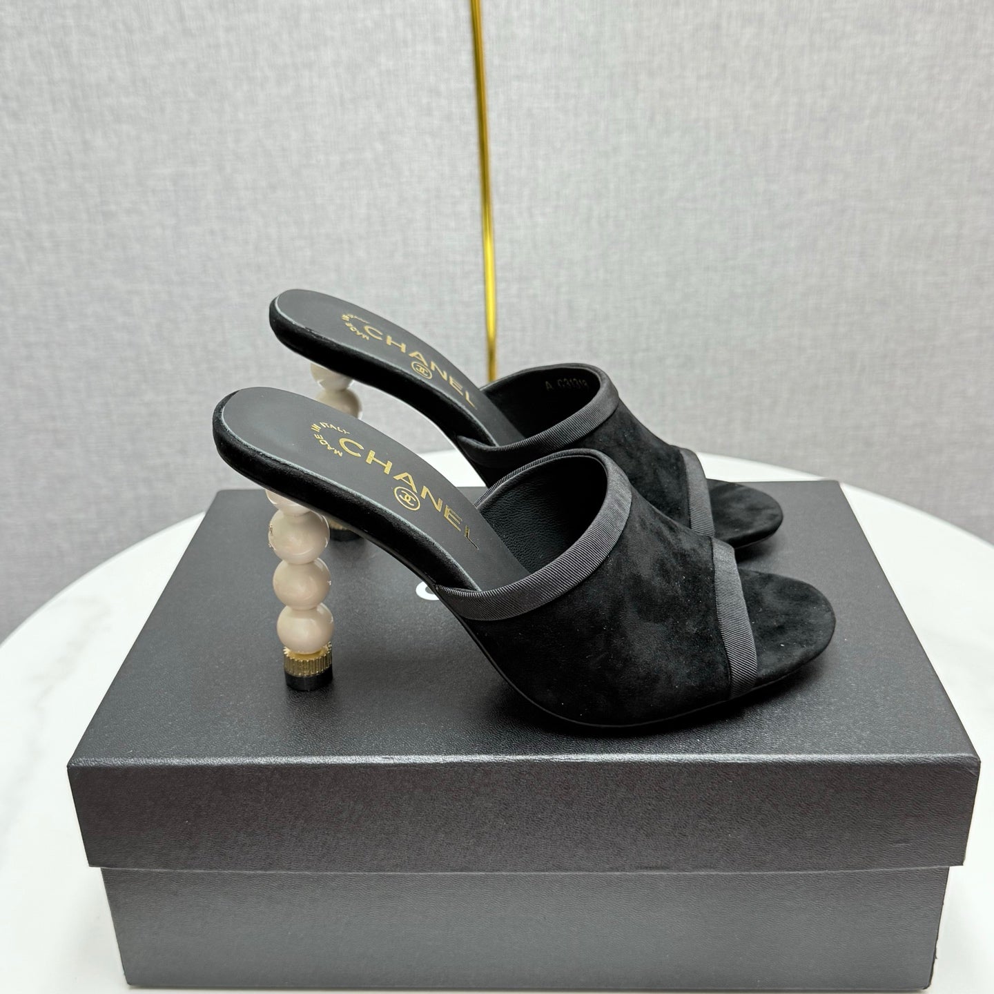 zCHANE.L 25 High Heel Slippers 85mn Black Suede 368790