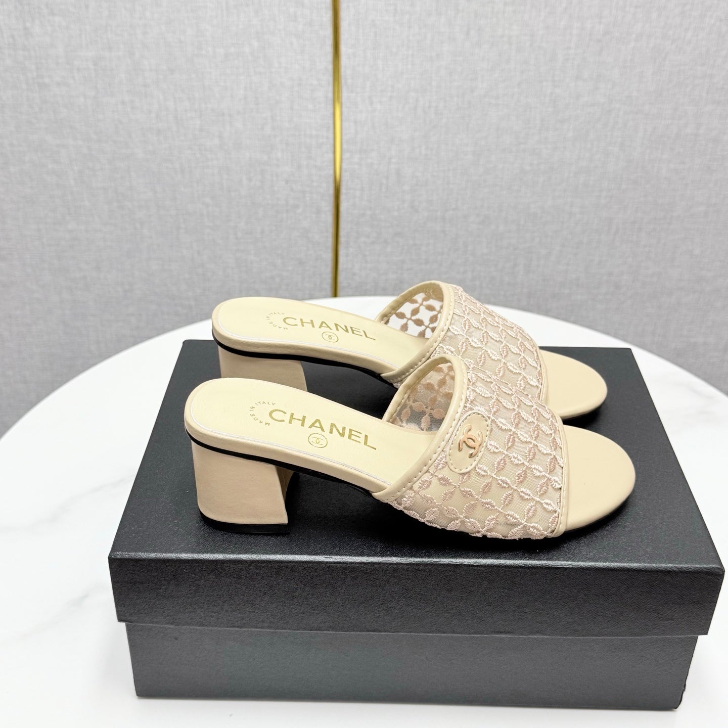 zCHANE.L 25 Heel Sandals 50m Beige Mesh And Sheepskin 368803