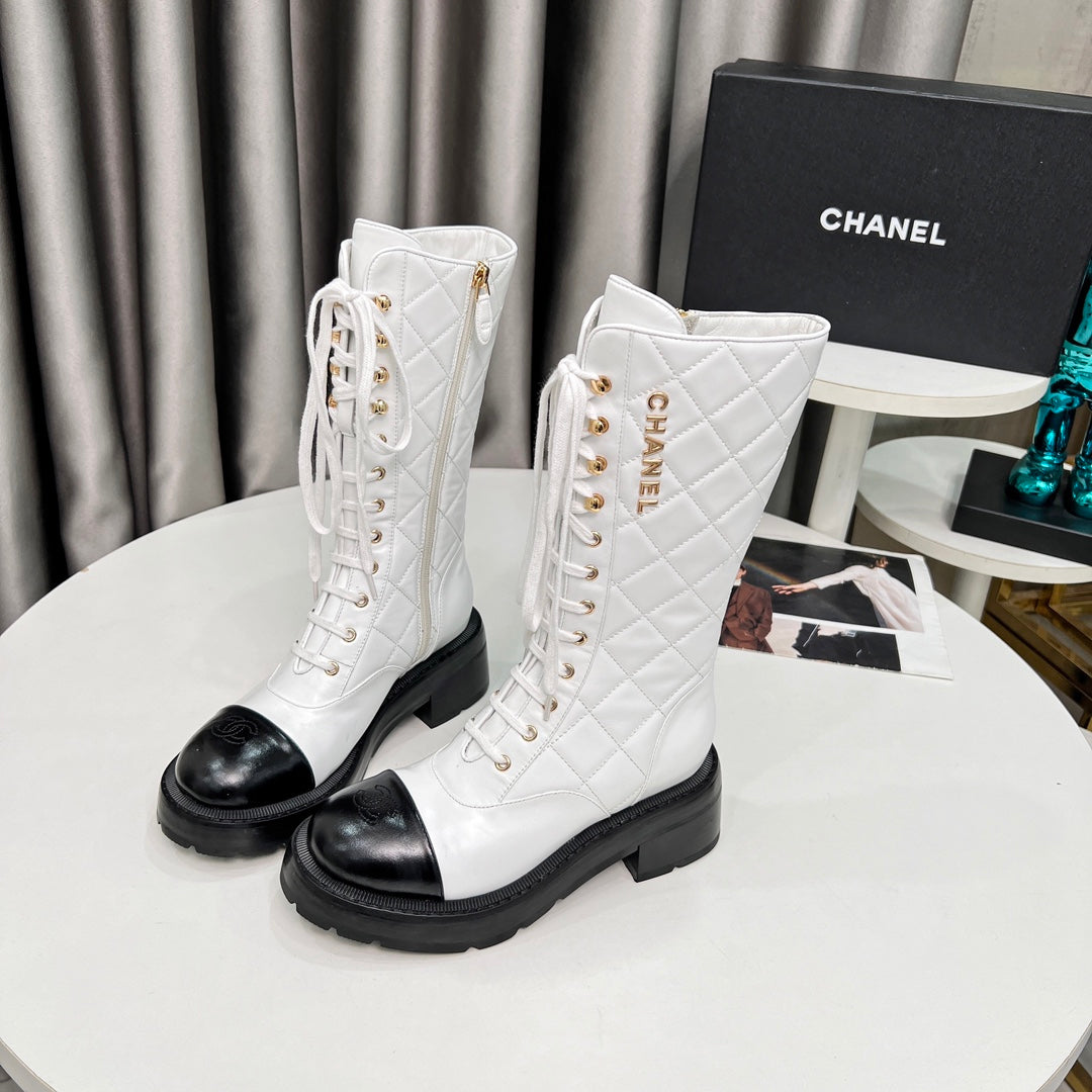 zCHANE.L Cc High Boots 60Mm White Quilted Lambskin And Cowhide