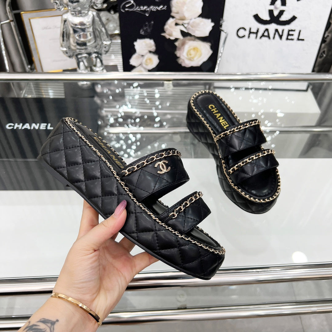 zCHANE.L 25 Slide Leather Chain 6cm Black Lambskin 338660