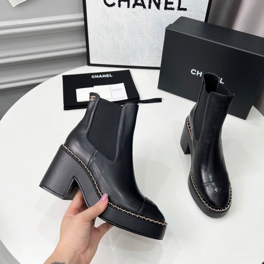 zCHANE.L Cc 25 Chelsea Ankle Boots With Chain 85Mm Black Sheepskin 374035