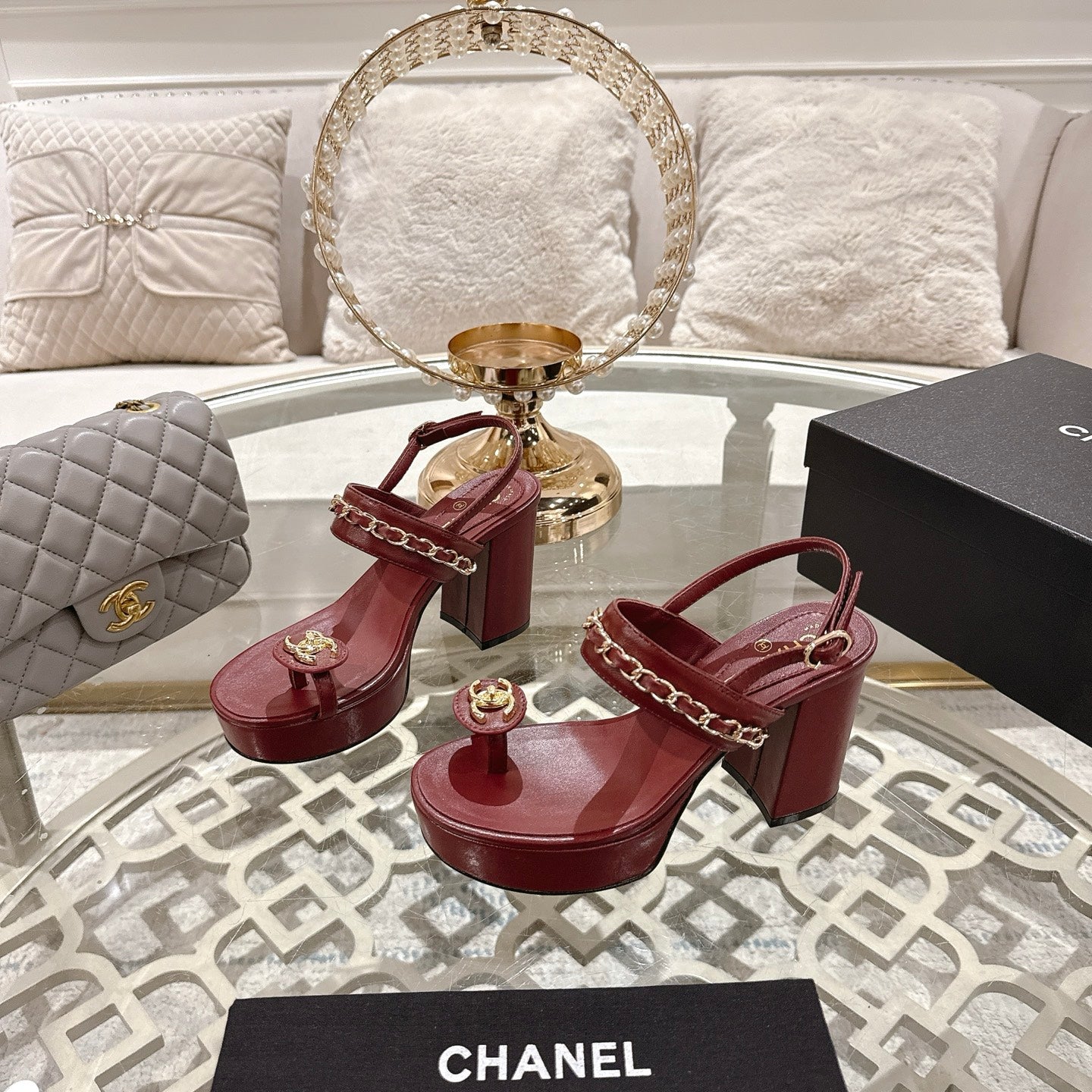 zCHANE.L Cc 25 Sandal Platform Heels Red Lambskin 268972