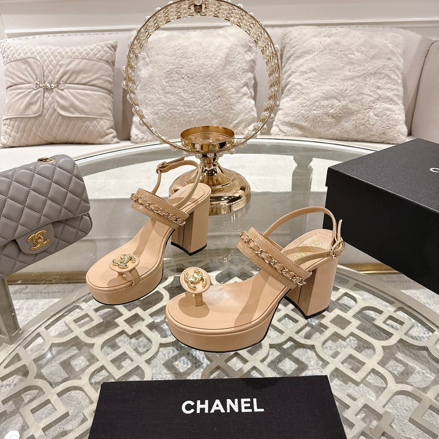 zCHANE.L Cc 25 Sandal Platform Heels Nude Lambskin 268973