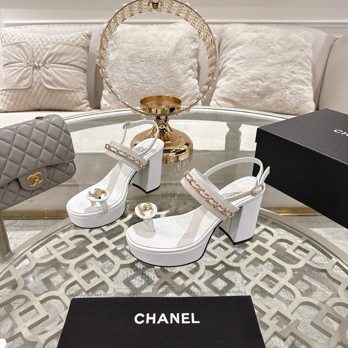 zCHANE.L Cc 25 Sandal Platform Heels White Lambskin 268974