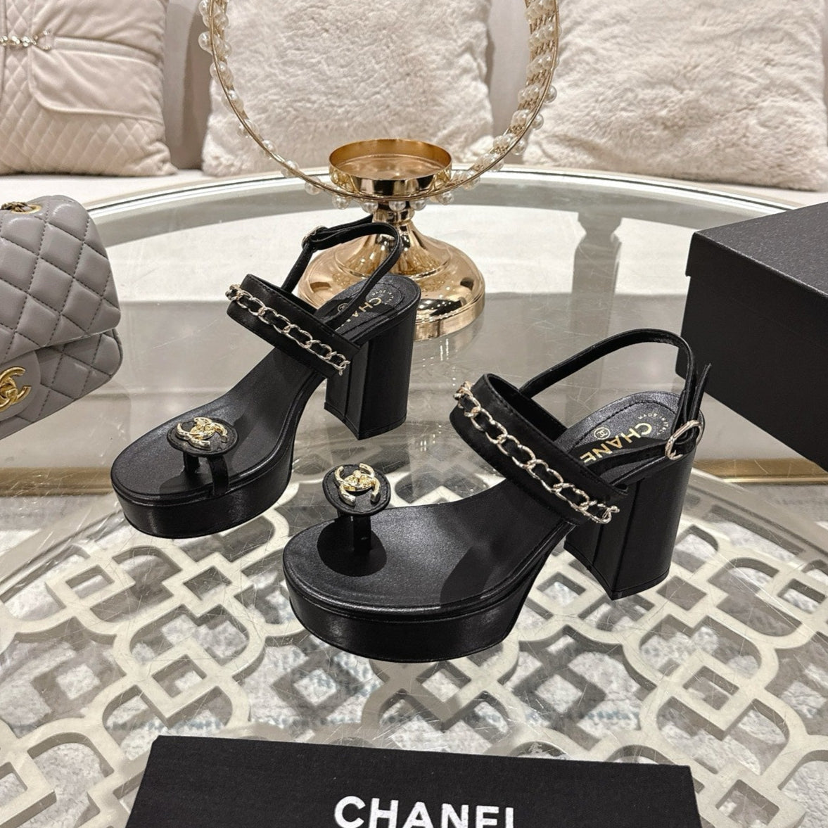zCHANE.L Cc 25 Sandal Platform Heels Black Lambskin 268975