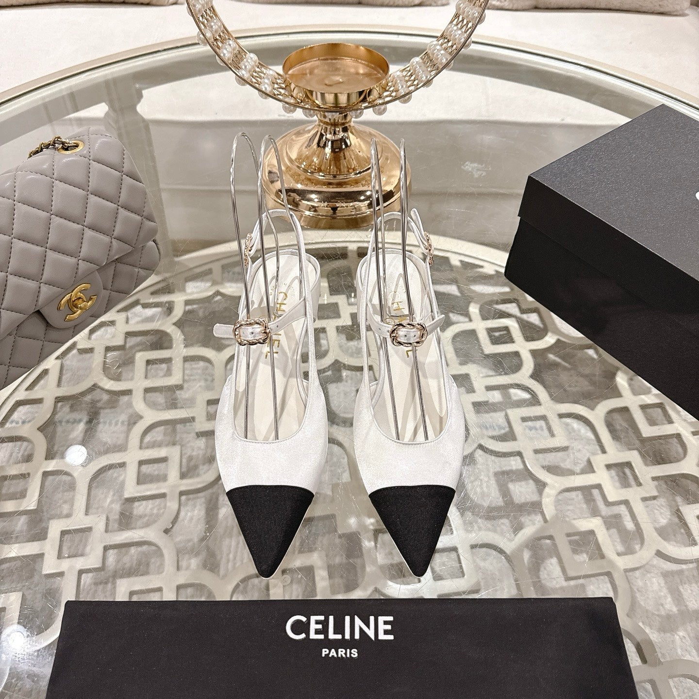 zCHANE.L Cc 25 Slingback Heel White Silk And Sheepskin 268919