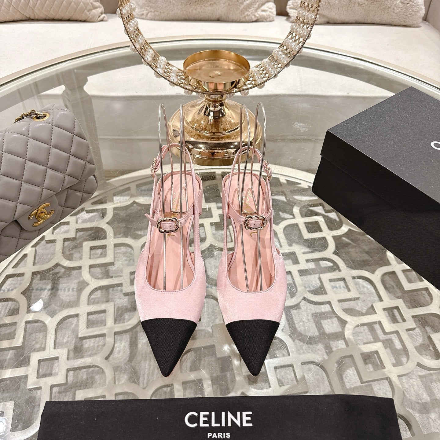 zCHANE.L Cc 25 Slingback Heel Pink Pastel Silk And Sheepskin 268922