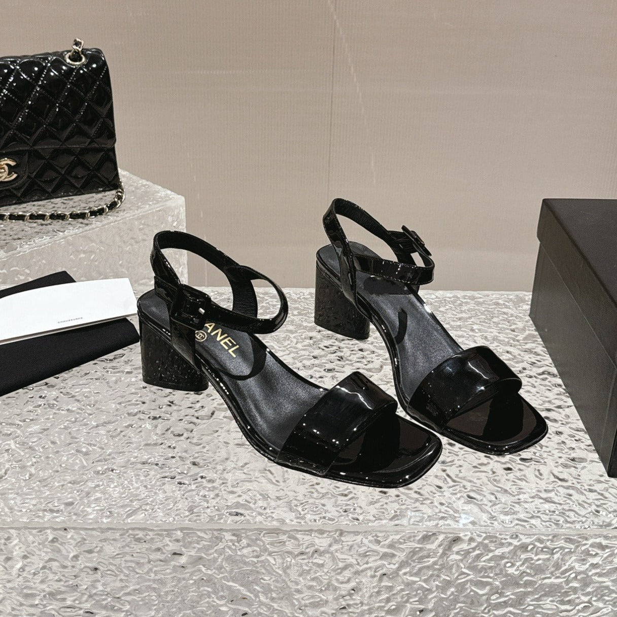 zCHANE.L Slingbacks Sandal 60 Black Lambskin Patent Calfskin