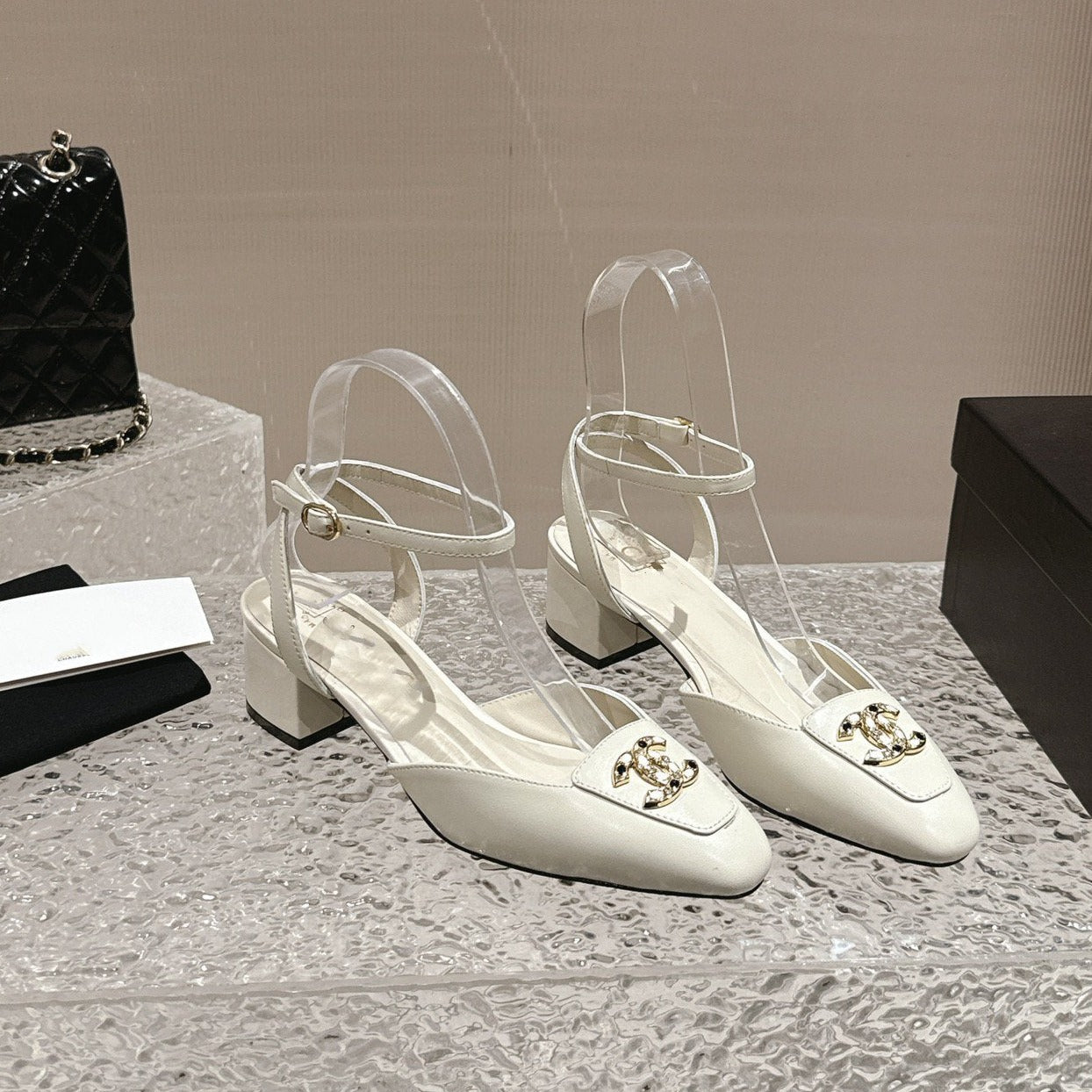 zCHANE.L Slingbacks 60 White Lambskin Cc Logo