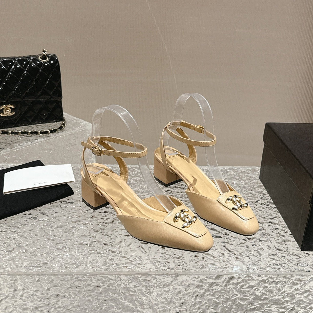 zCHANE.L Slingbacks 60 Beige Lambskin Cc Logo