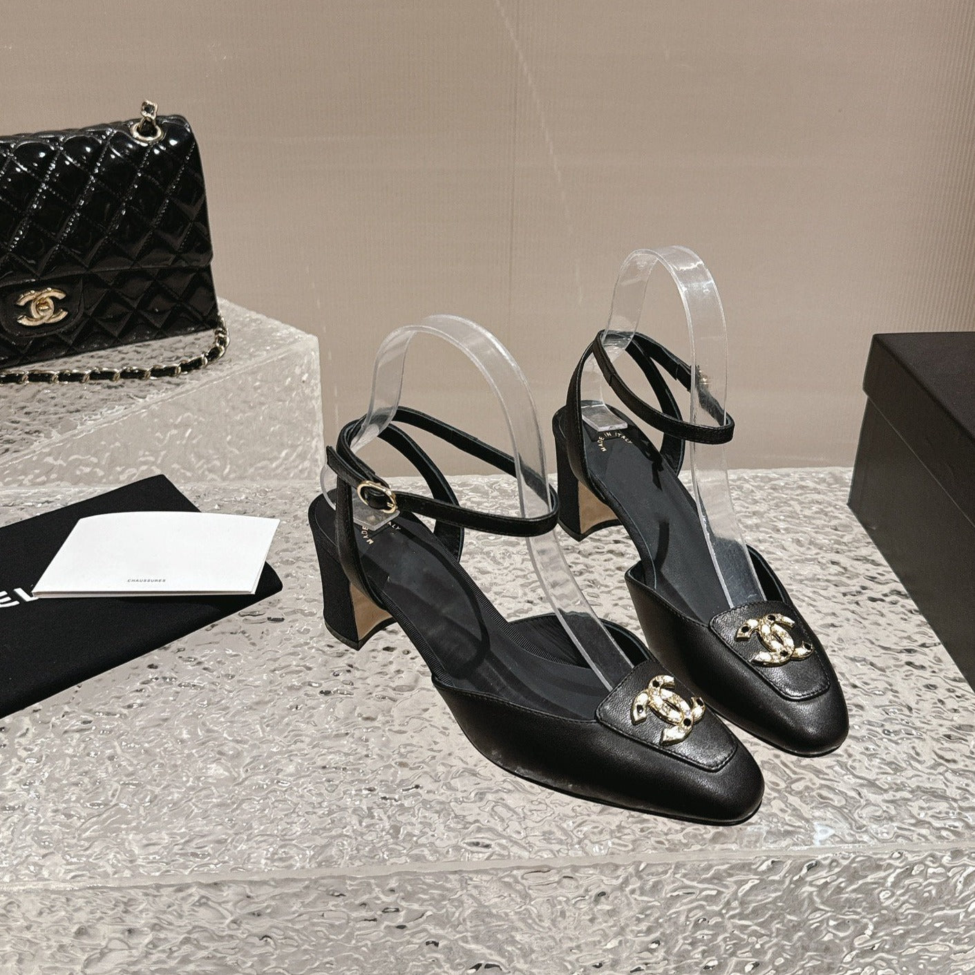 zCHANE.L Slingbacks 60 Black Lambskin Cc Logo