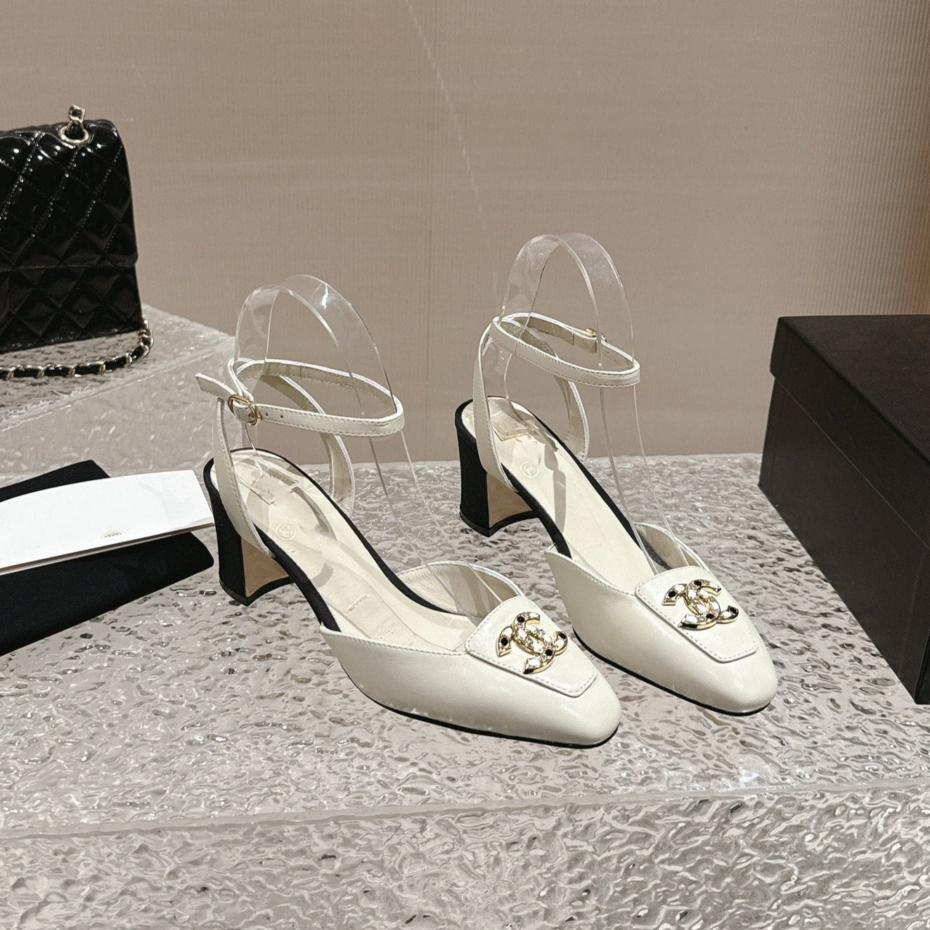 zCHANE.L Slingbacks 60 White Black Lambskin Cc Logo