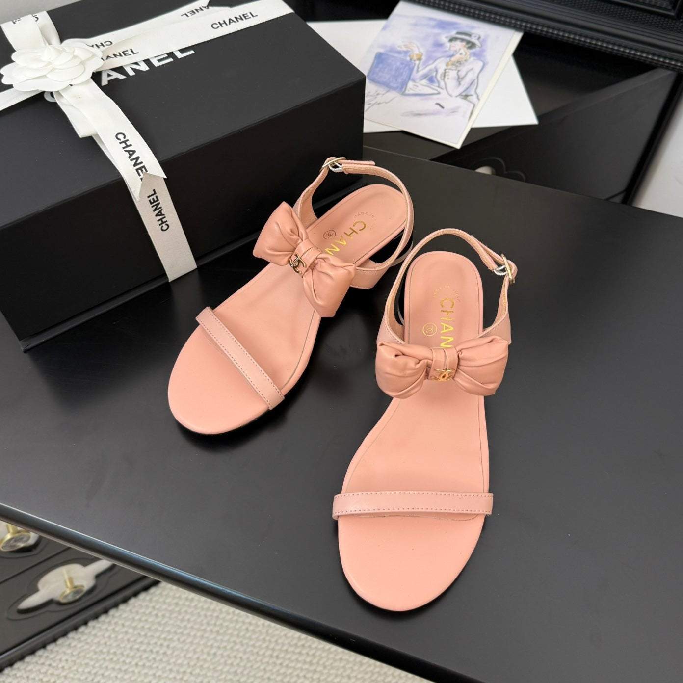 zCHANE.L 25 Bow Attached Sandals Pink Sheepskin 233420