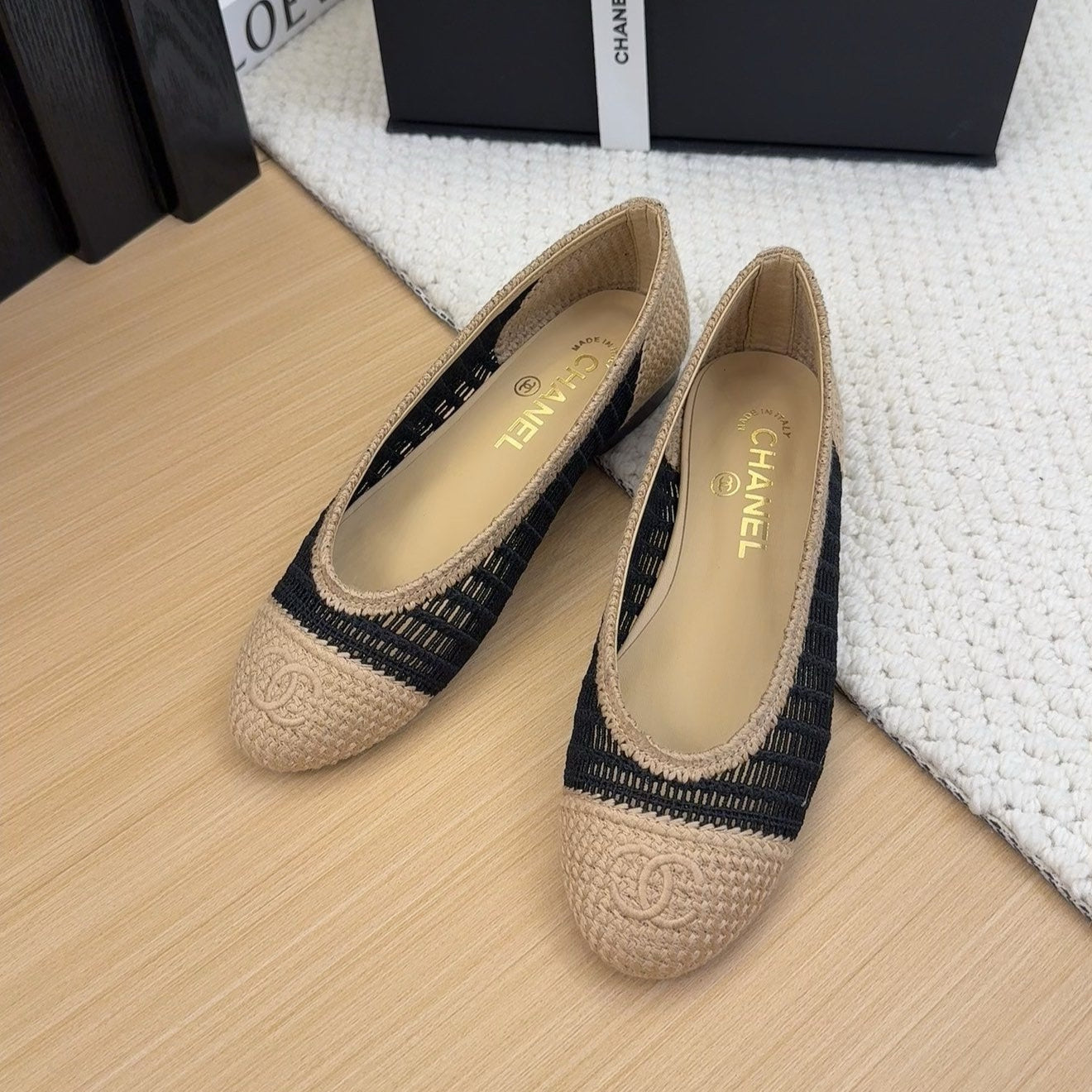 zCHANE.L 25 Ballet Flat Beige Black Raffia