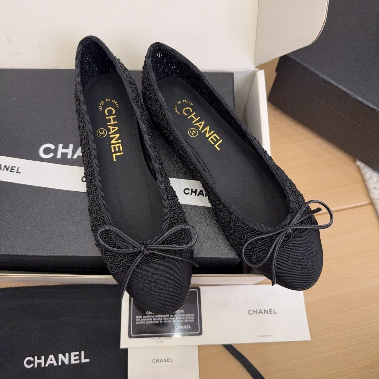 zCHANE.L 25 Ballet Flats Black Mesh Fabric Black Grosgrain 277708