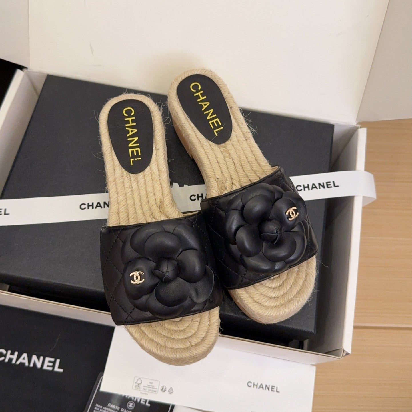 zCHANE.L 25 Camellia 40 Mule Black Leather and Espadrilles Mix Wood Sole 277720