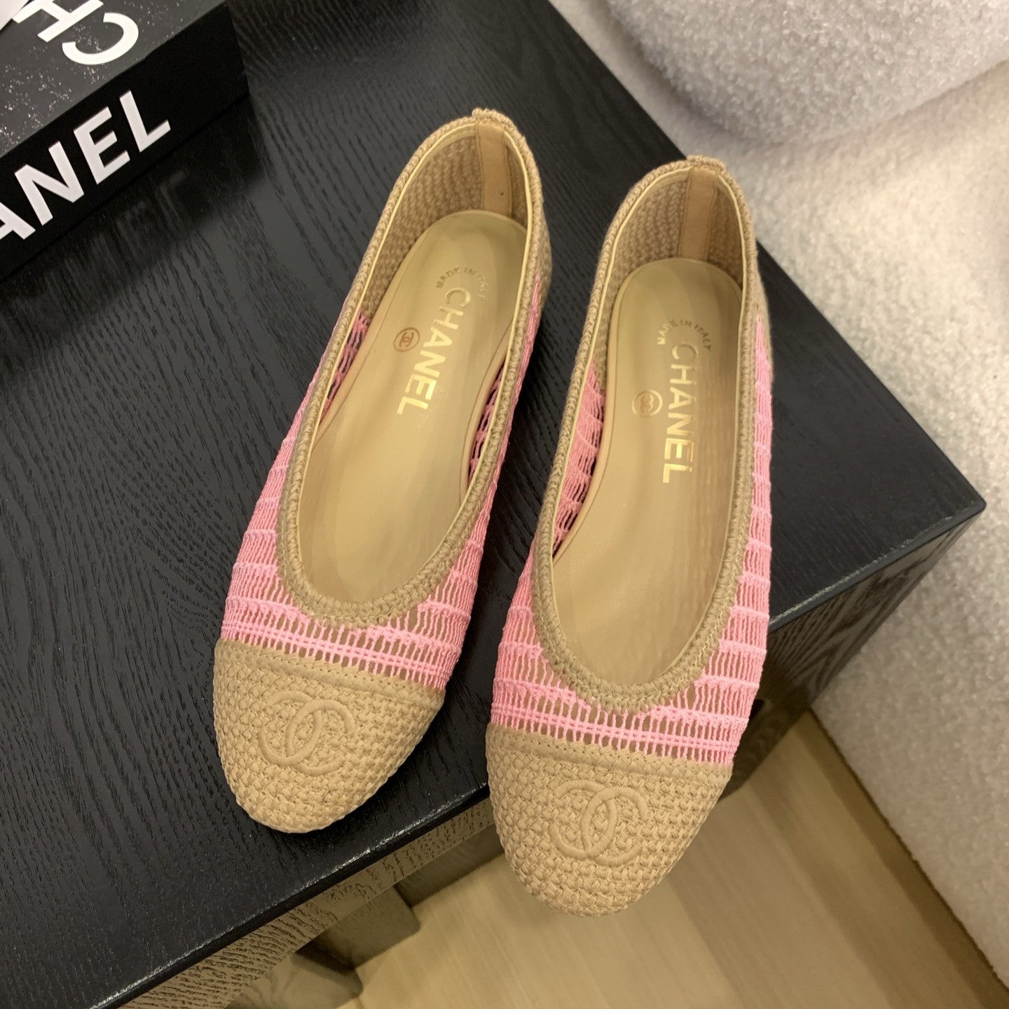 zCHANE.L 25 Ballet Flat Beige Pink Raffia 277569