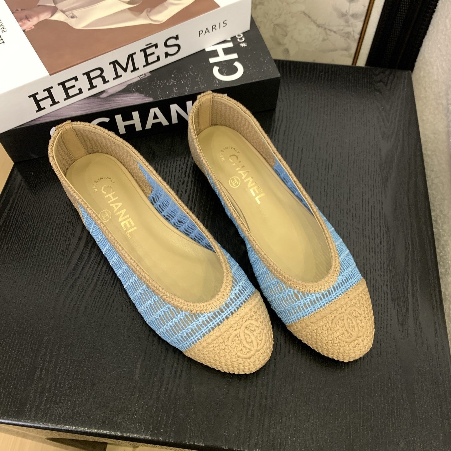 zCHANE.L 25 Ballet Flat Beige Mix Sky Blue Raffia 277570