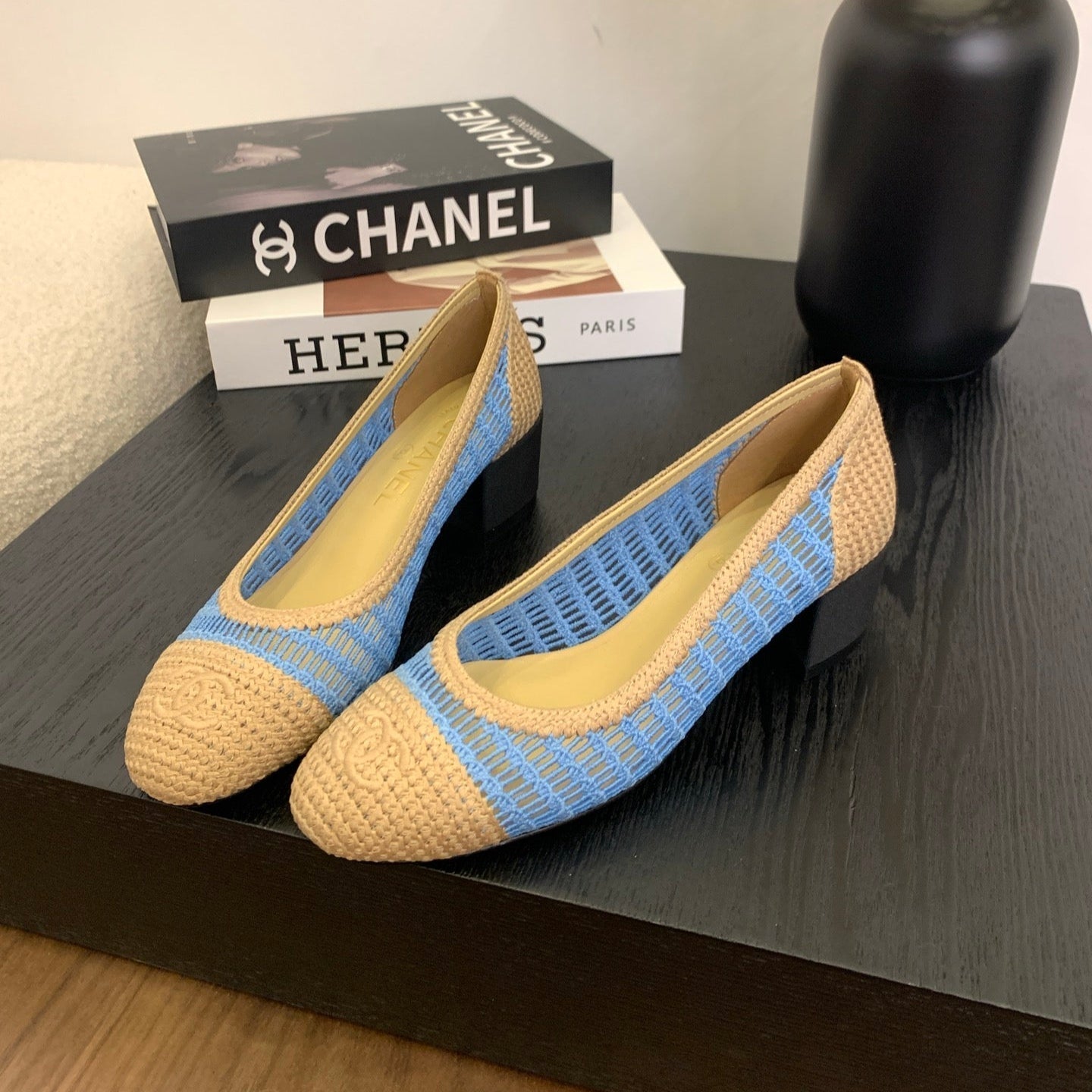 zCHANE.L 25P Ballet Heel 50Mm Blue Beige Raffia