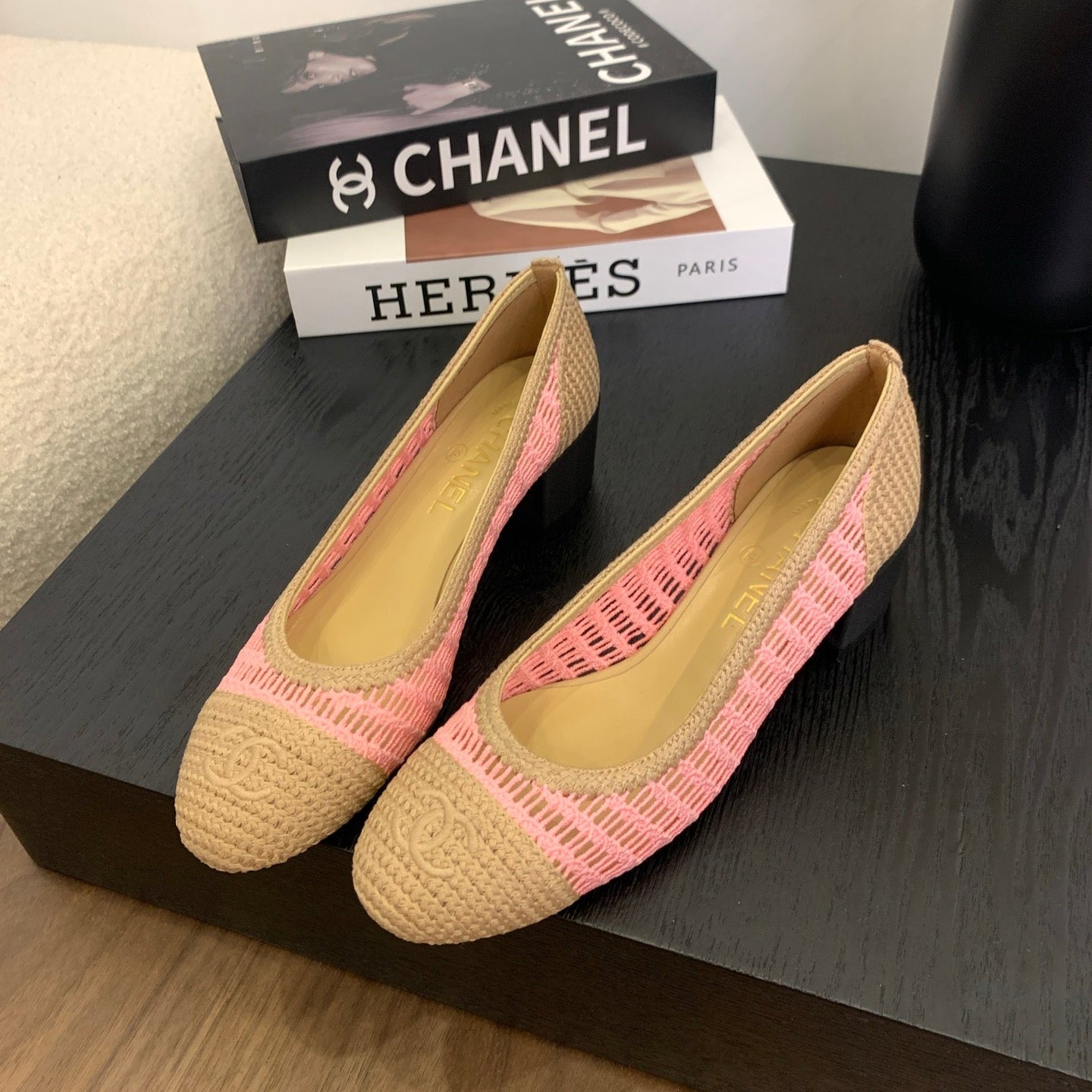 zCHANE.L 25P Ballet Heel 50Mm Pink Beige Raffia