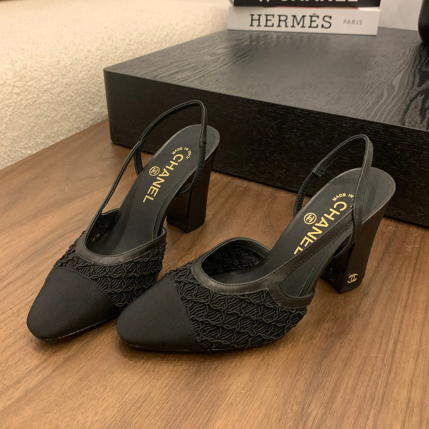 zCHANE.L Cc 25 Sandal Heel 85Mm Black Fabric Grosgrain