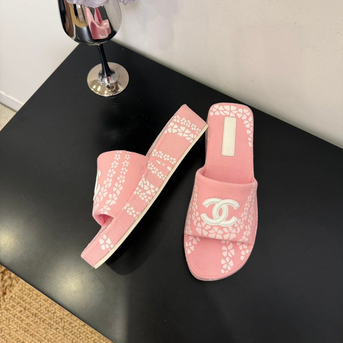 zCHANE.L 25 Flower Slippers Pink Fabric 330770