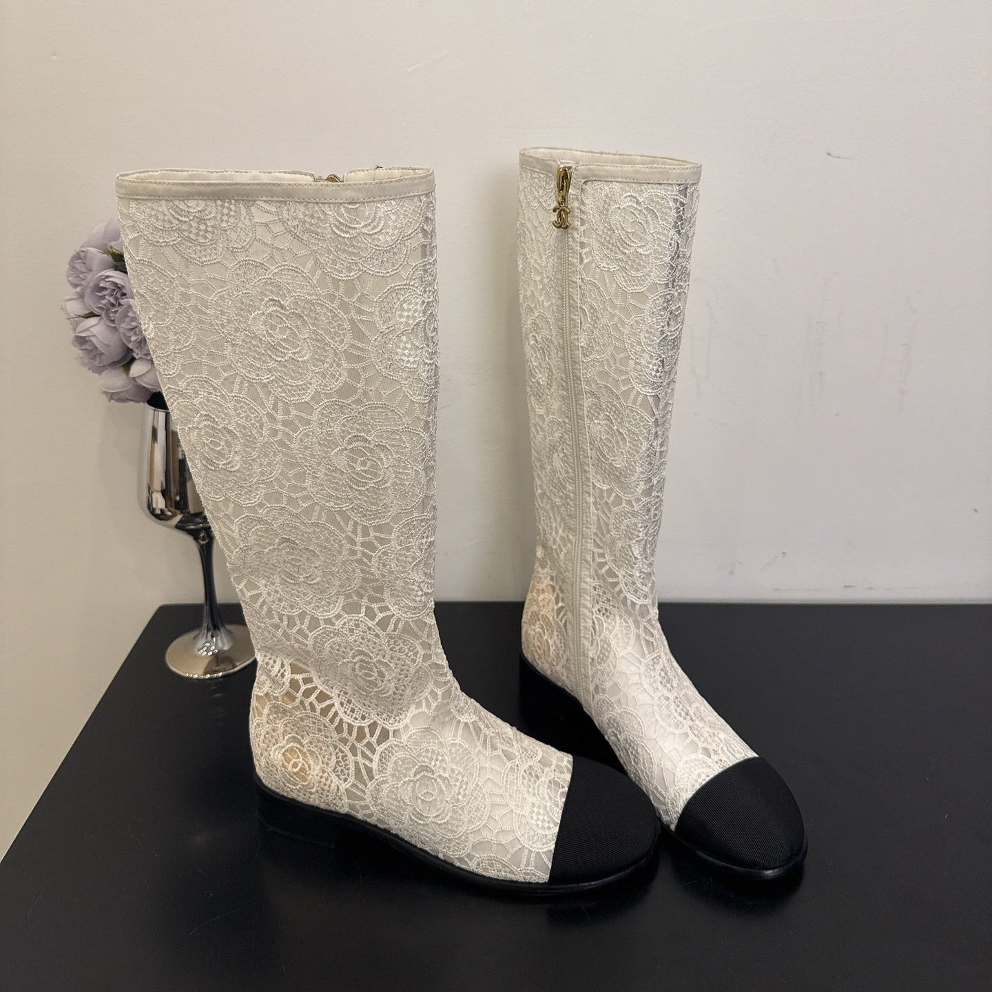zCHANE.L Cc 25 Long Boot White Mesh 354928