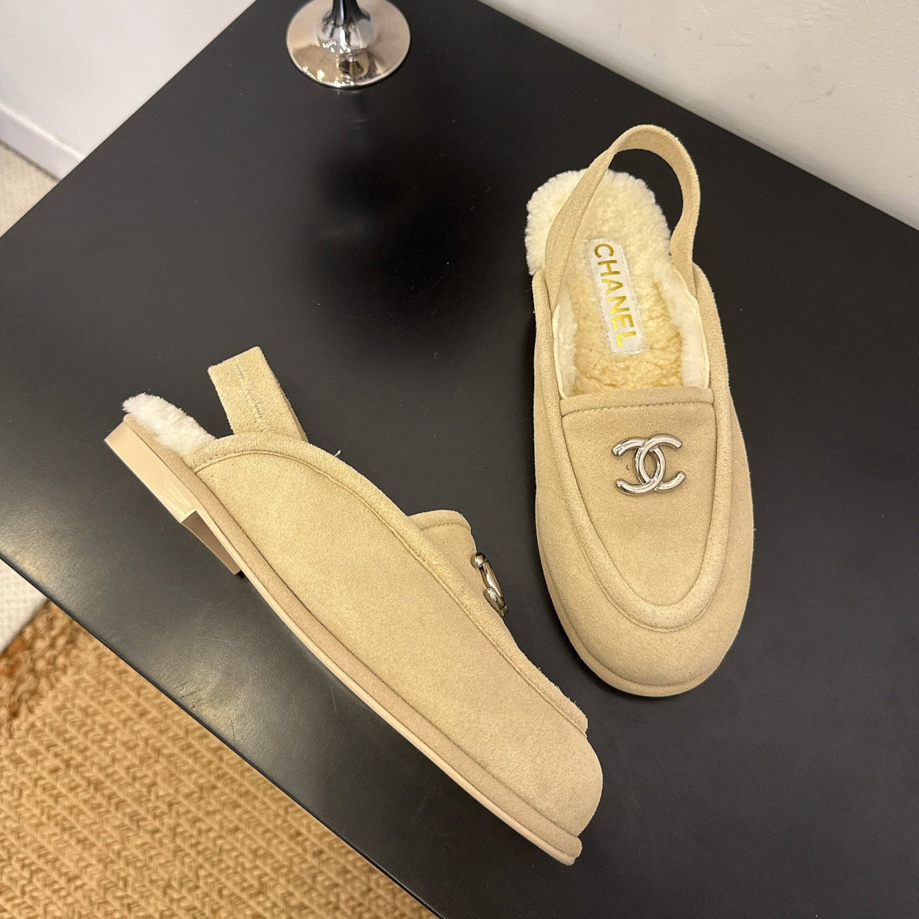 zCHANE.L 25A Slingback Loafer Light Beige Sherpa Suede