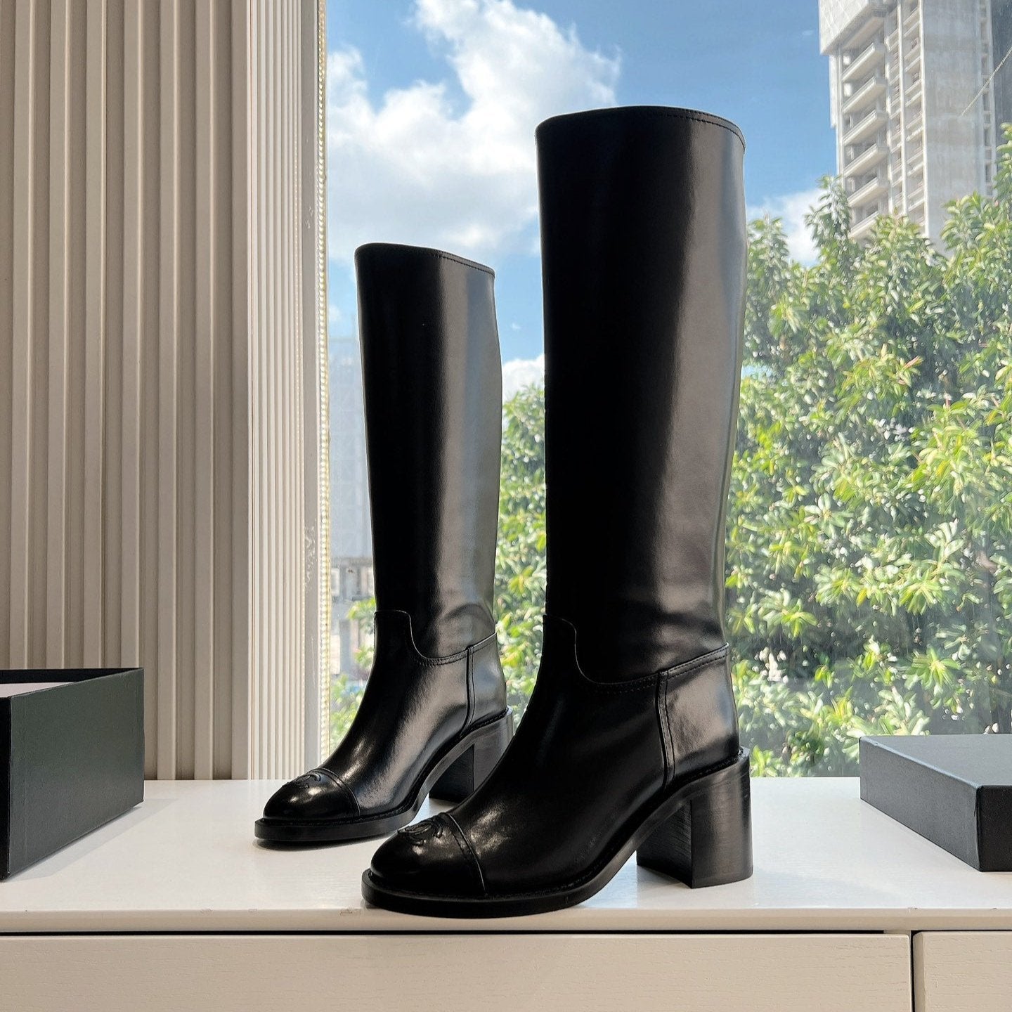 zCHANE.L Cc High Boots Black Calfskin