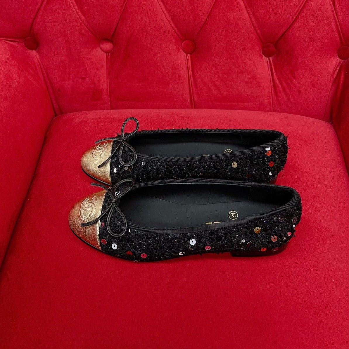 zCHANE.L Ballet Flat Black Gold Tweed Metal Calfskin