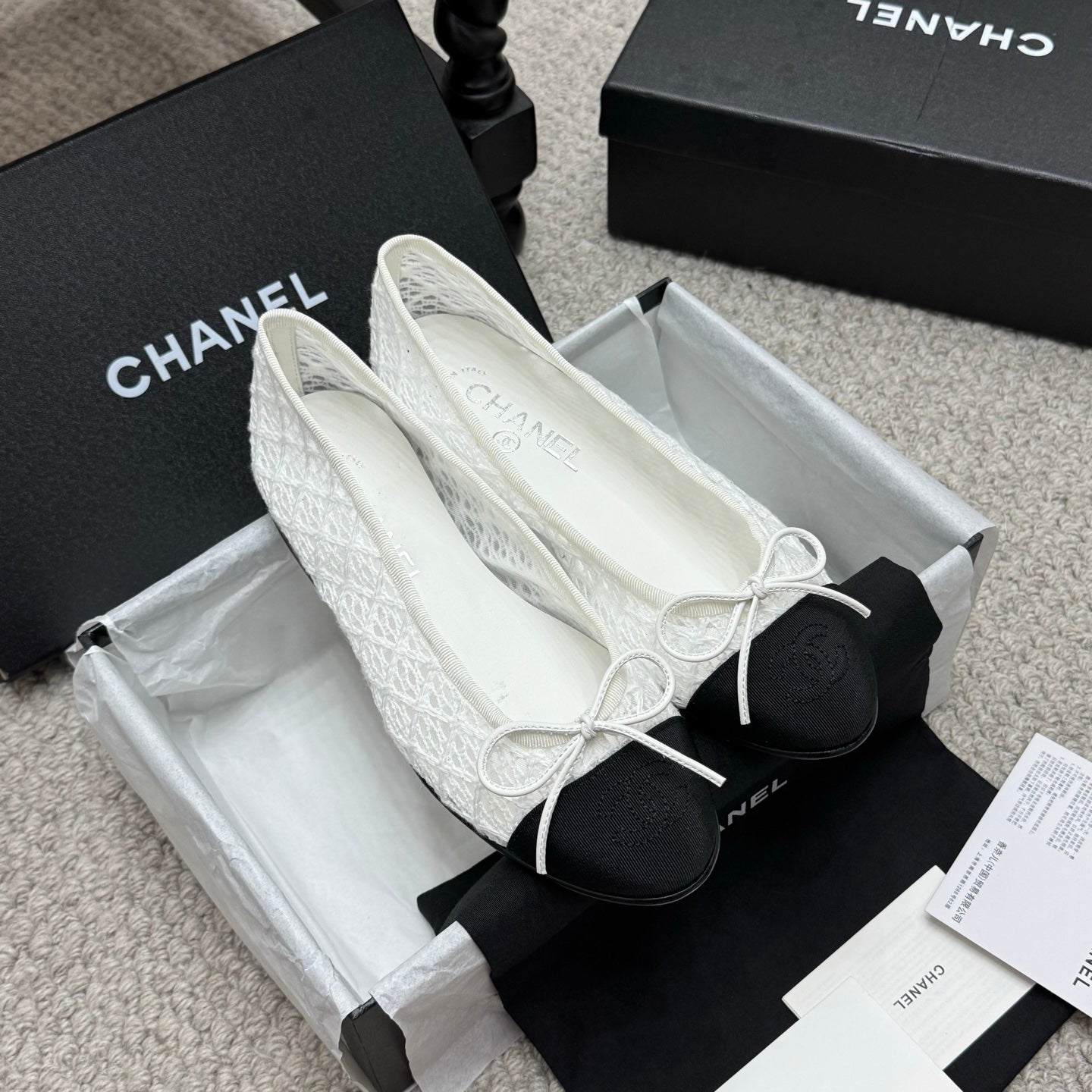 zCHANE.L 25P Ballet Flat White Cotton Mesh Fabric Grosgrain