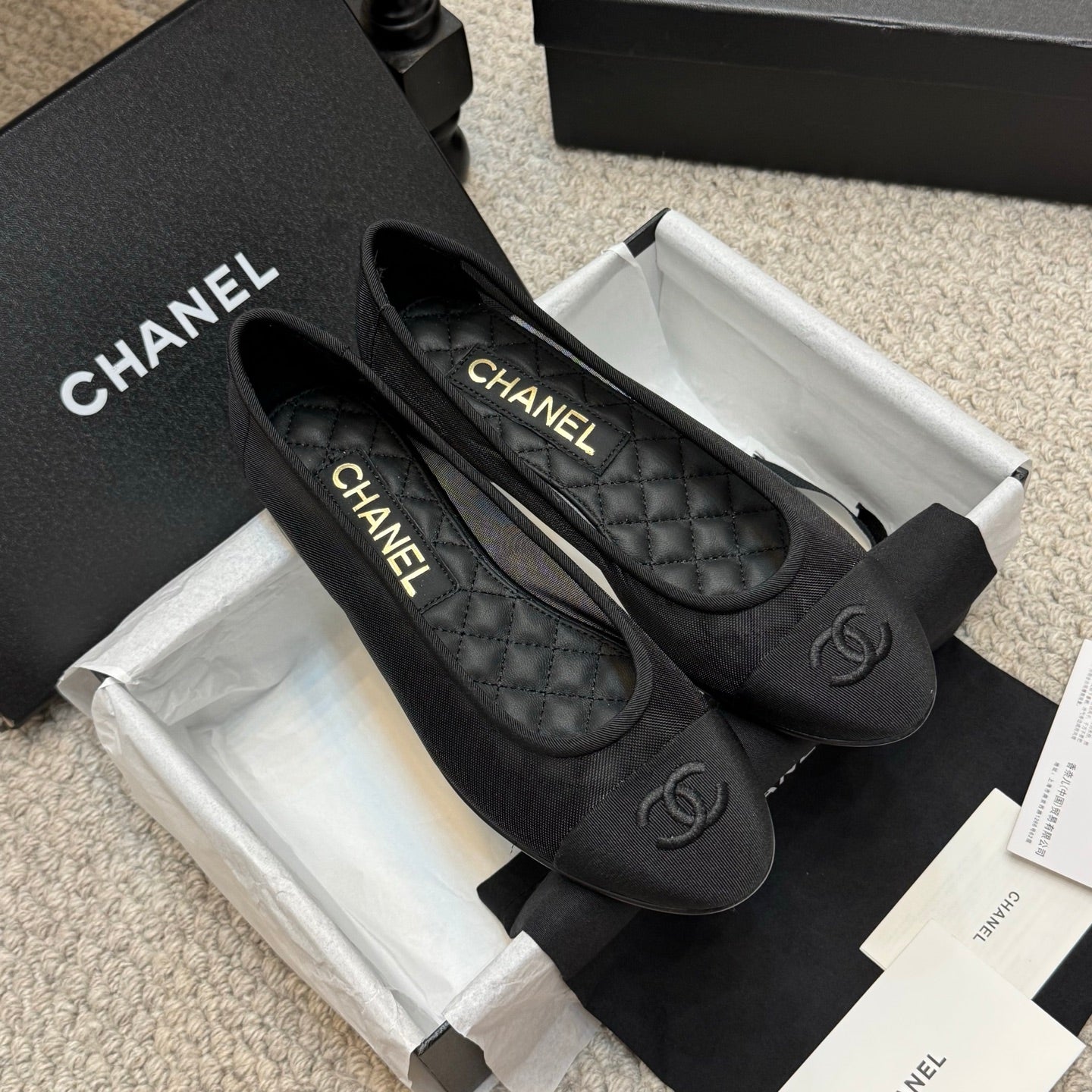 zCHANE.L 25P Ballet Flat Black Mesh Fabric Grosgrain