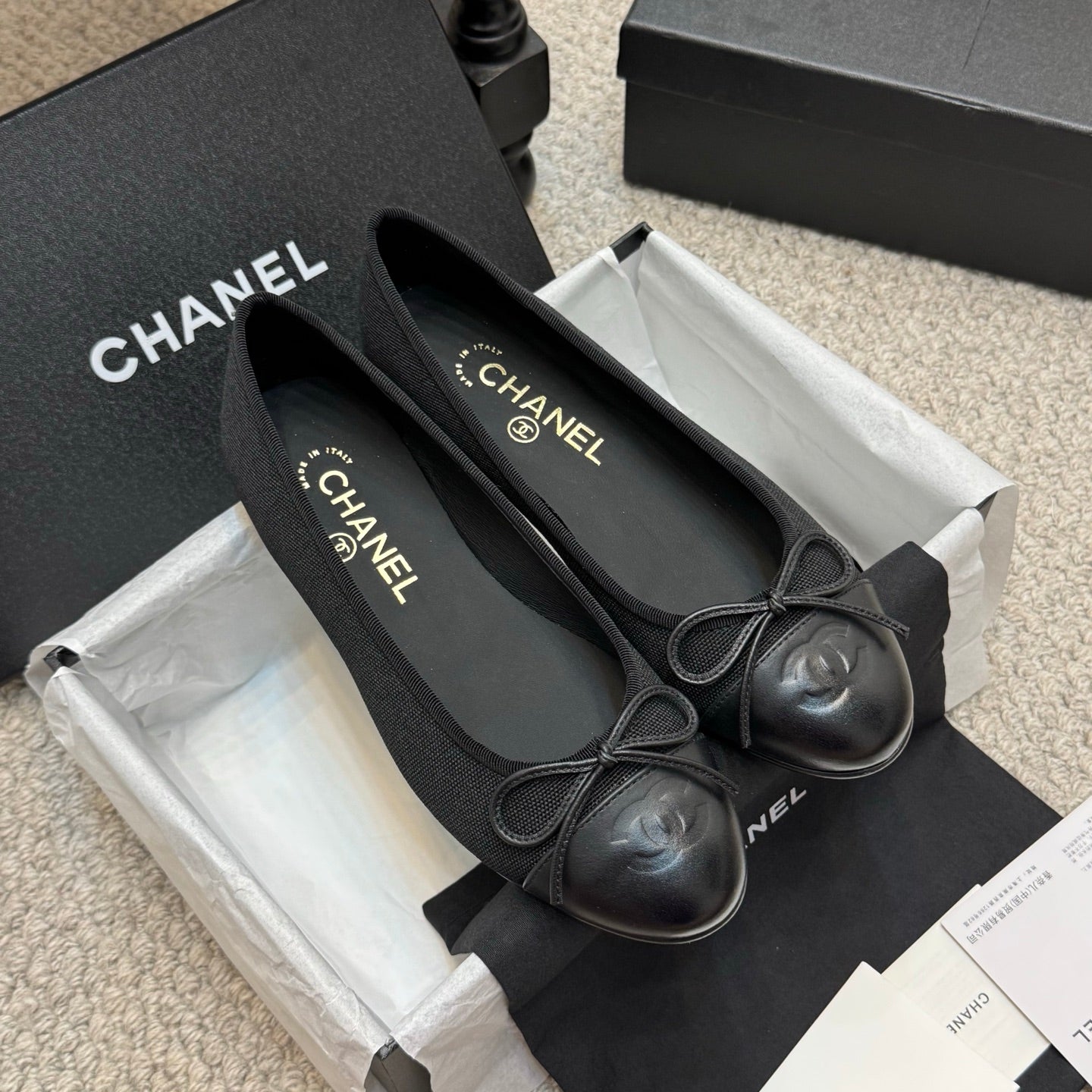 zCHANE.L 25P Ballet Flat Black Canvas Calfskin
