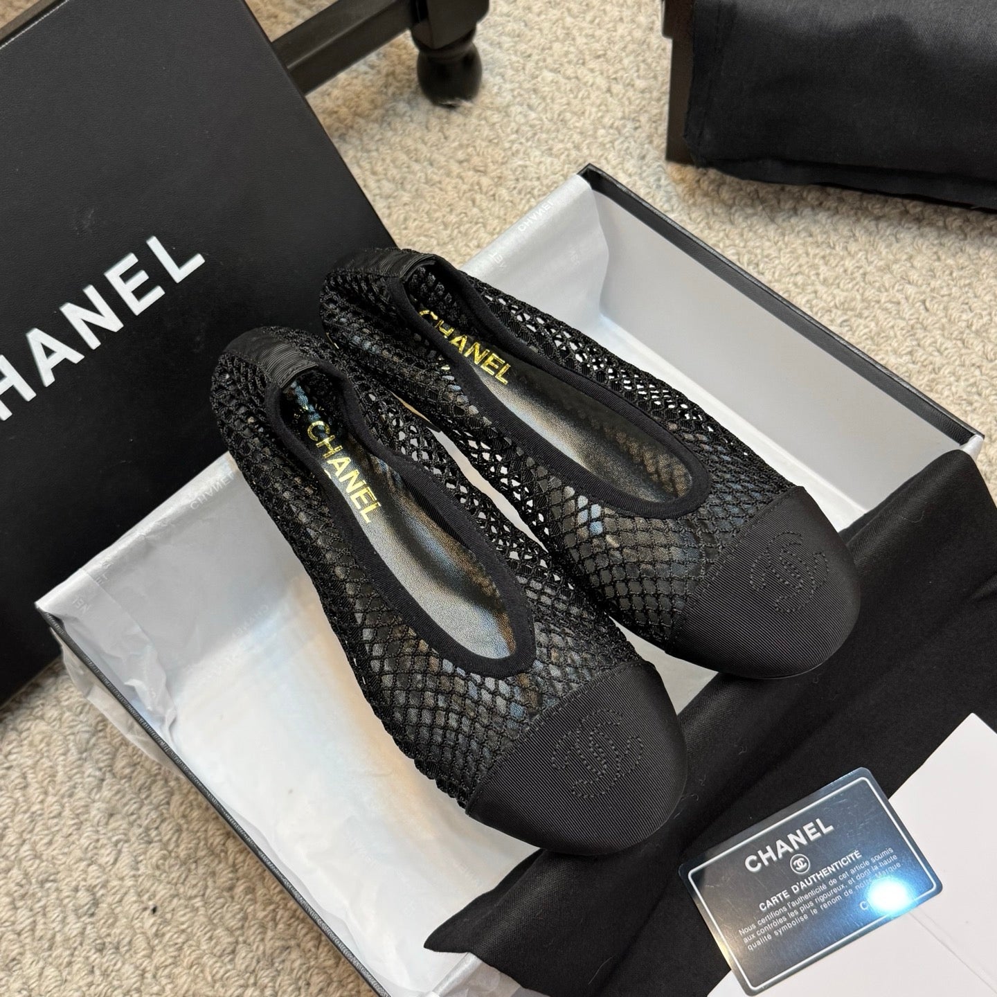 zCHANE.L 25C Ballet Flat Black Mesh Fabric Grosgrain