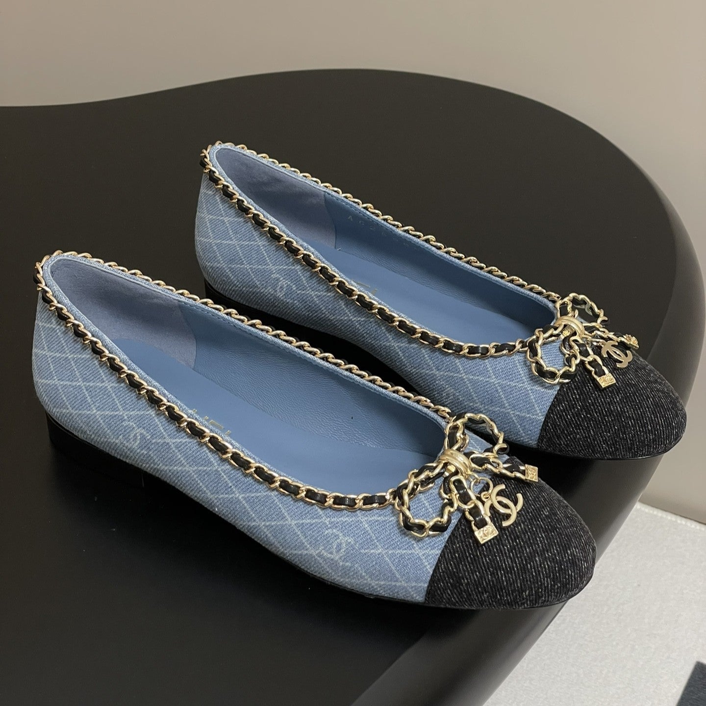 zCHANE.L 25S 20Mm Chain Bow Single Flat Blue Denim Black Grosgrain 247657