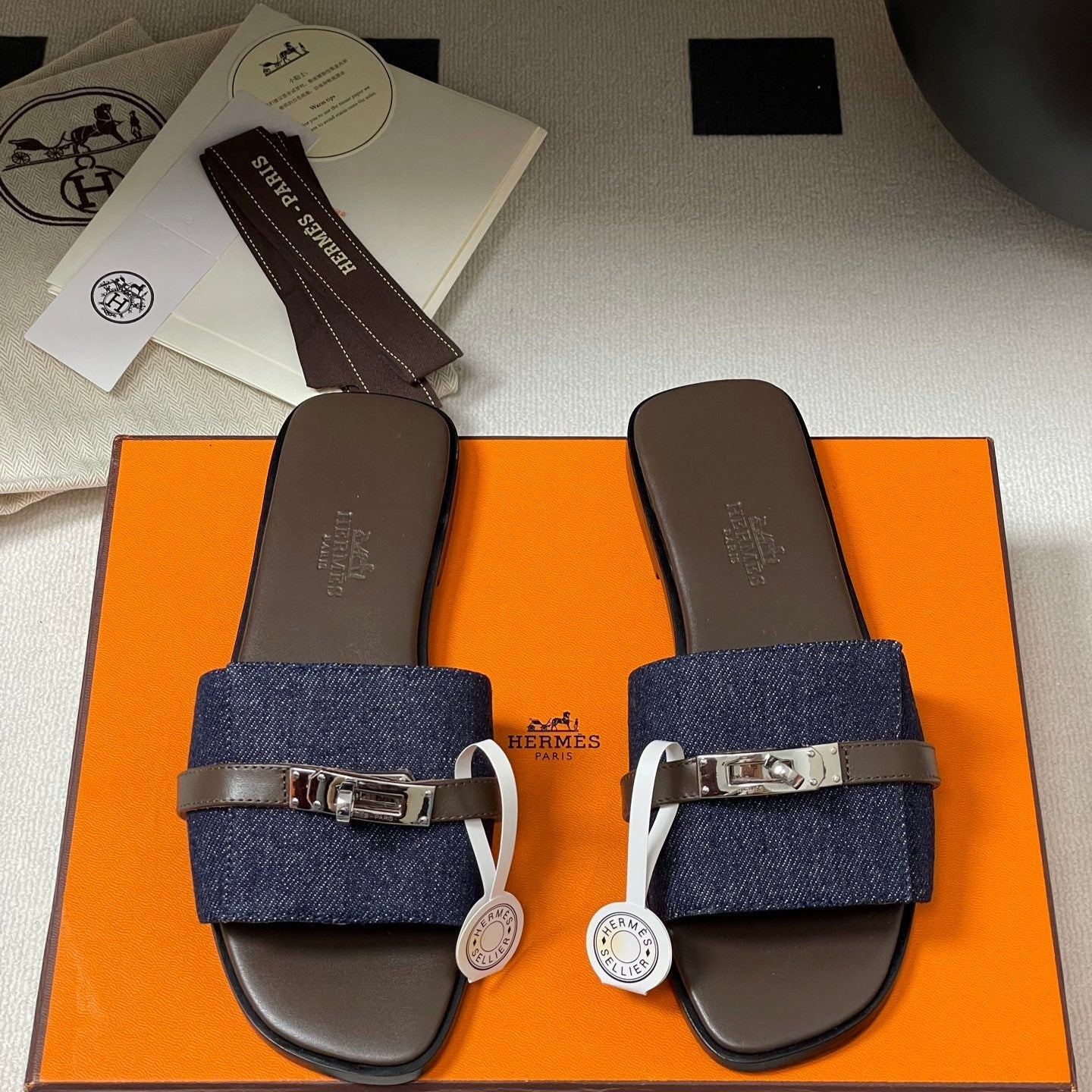 zHERME.S Giulia Sandals Blue Denim Calfskin 314022