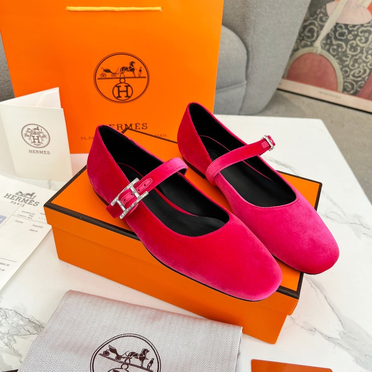 zHERME.S Jane Ballet Flat Dark Pink Suede 214063