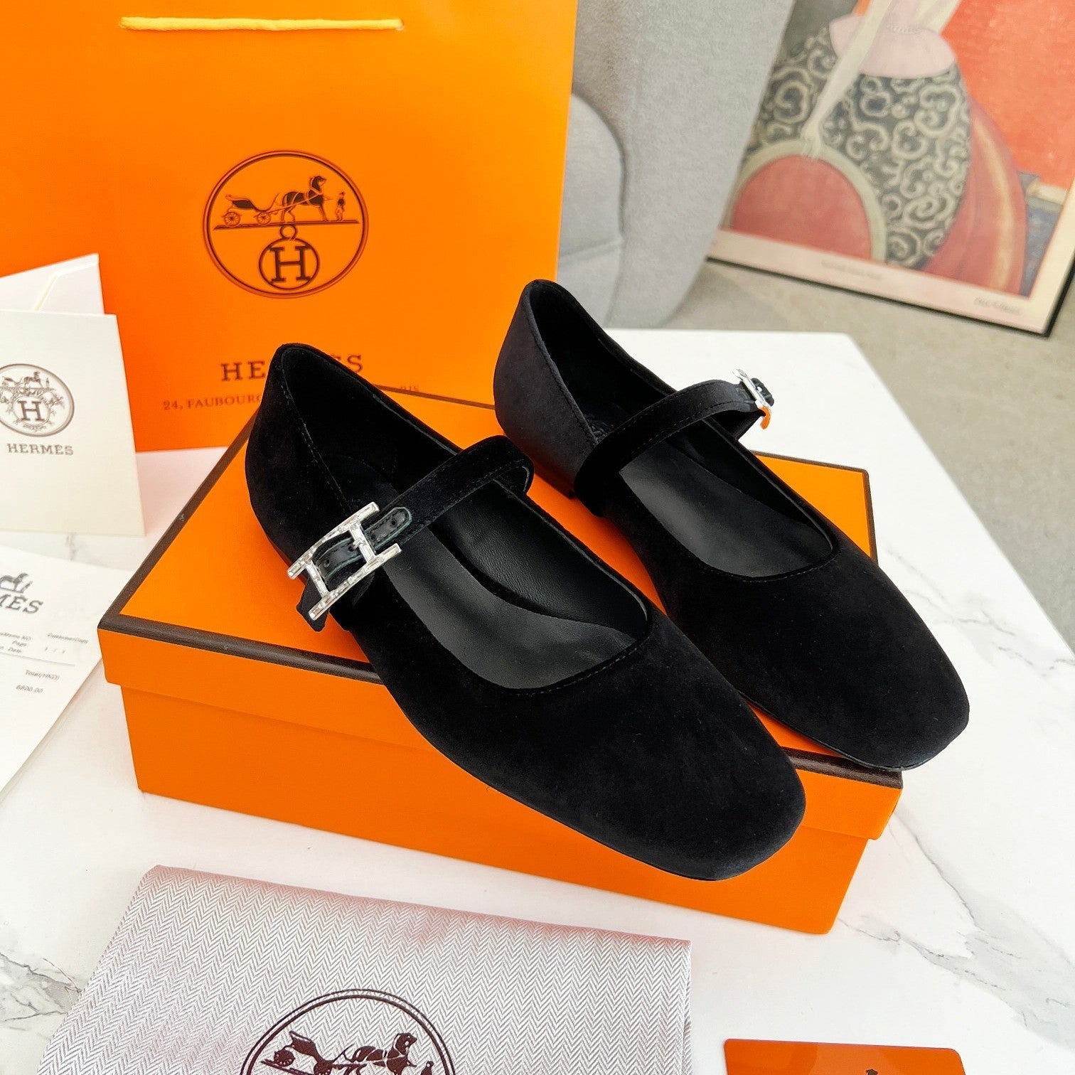 zHERME.S Jane Ballet Flat Black Suede 214064
