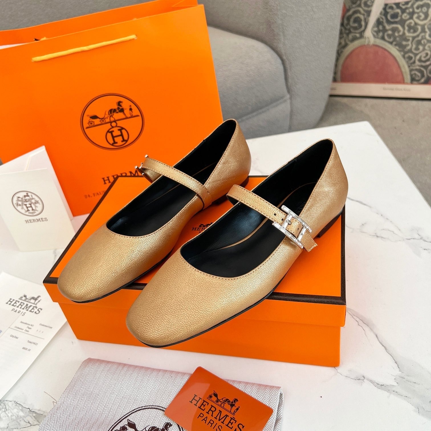 zHERME.S Jane Ballet Flat Gold Calfskin 214067
