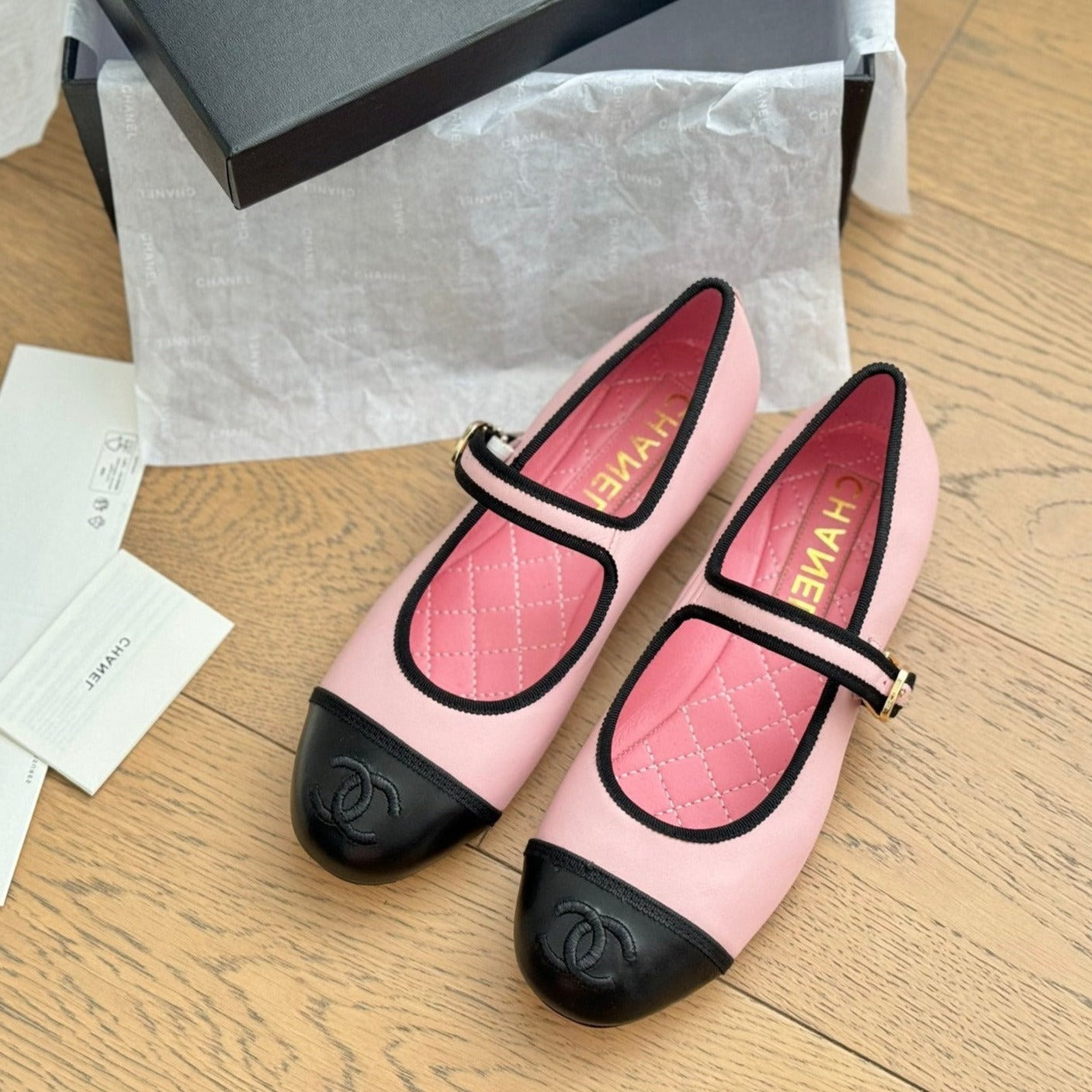 zCHANE.L Cc Mary Jane Pink Black Quilted Calfskin