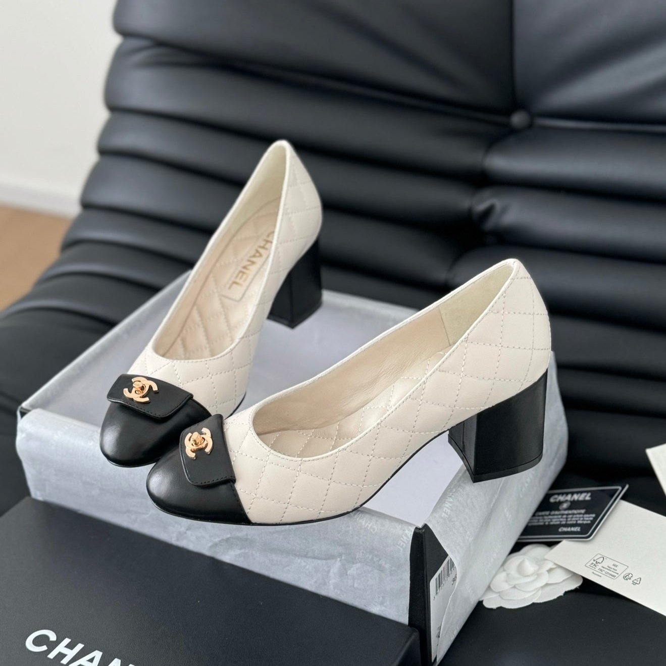 zCHANE.L Classic Ballet Flat With Heel White Quilted Calfskin