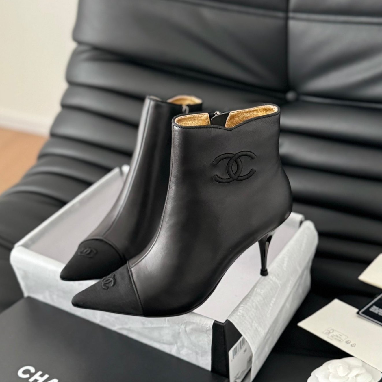 zCHANE.L Cc Short Boots 80 Heel Black Calfskin