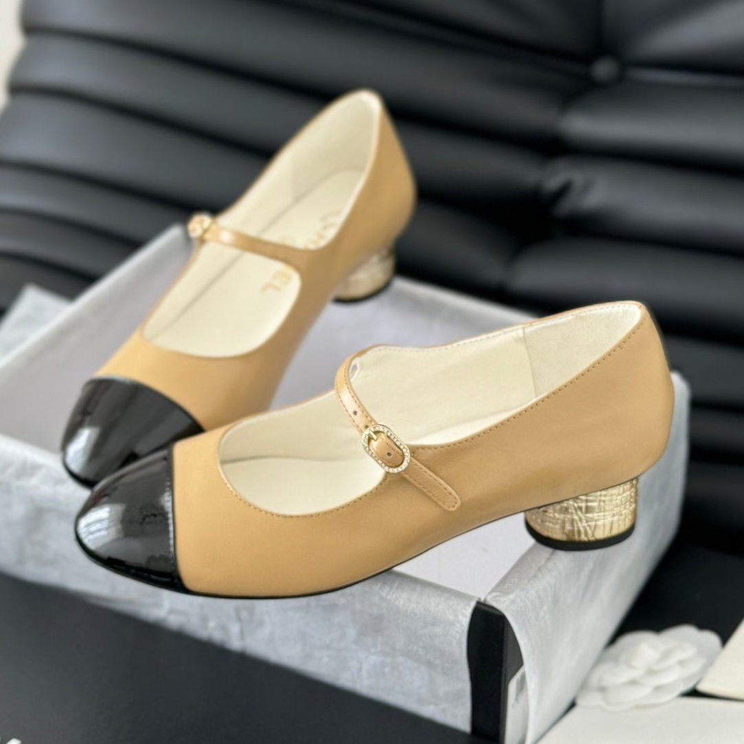 zCHANE.L Mary Jane Shoes In Sepia Beige Mix Black Lambskin With Gold Hardware