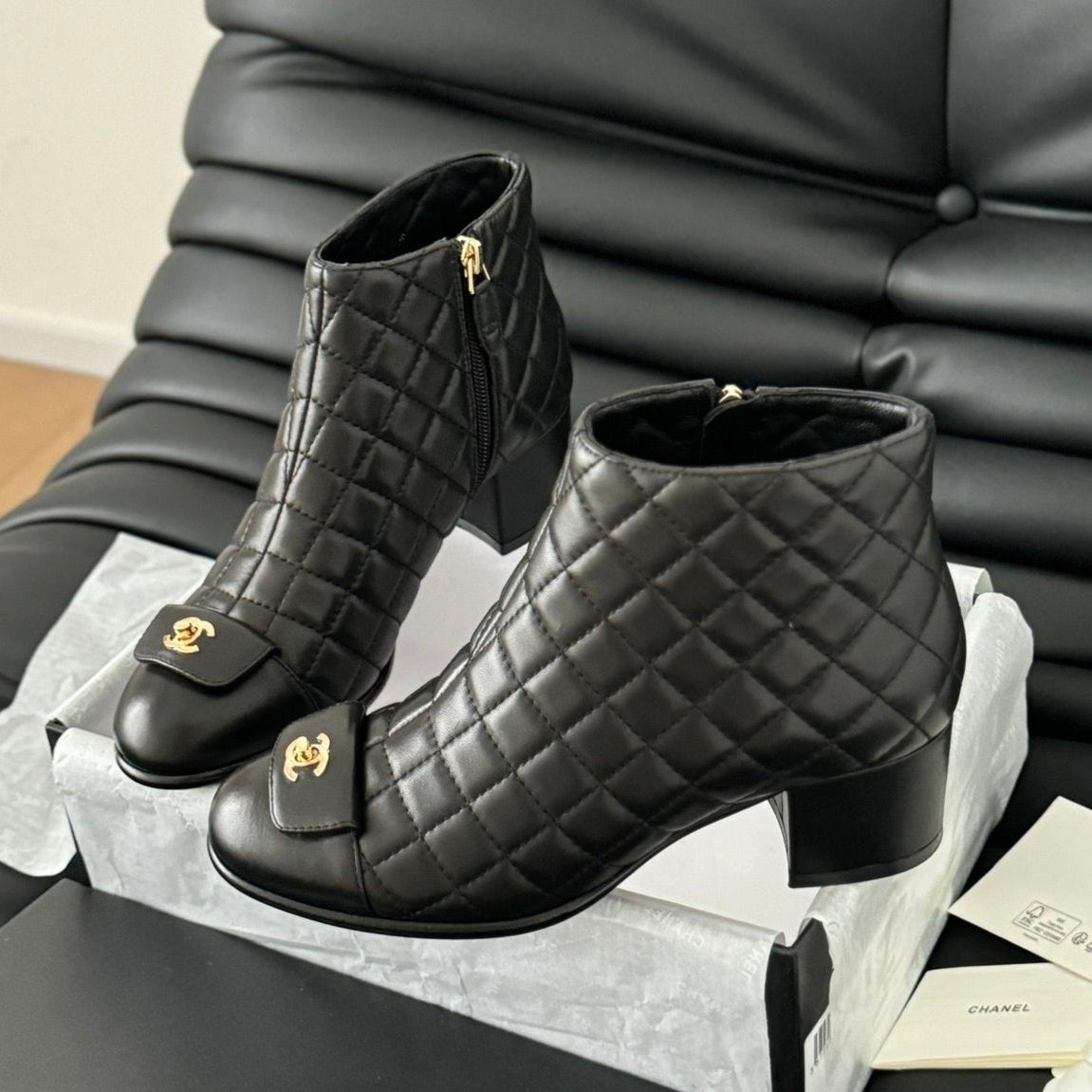 zCHANE.L Cc Short Boots 65 Mm In Black Quilted Pattern Lambskin