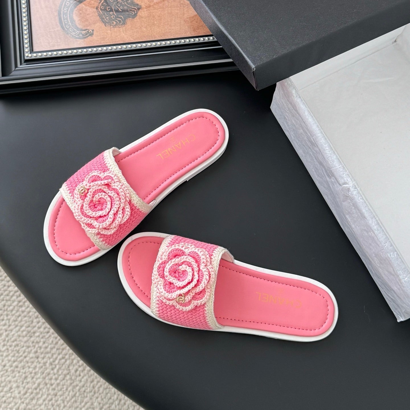 zCHANE.L 25 Flower Slippers Pink Knitted 305302