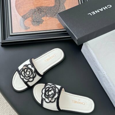 zCHANE.L 25 Flower Slippers White Knitted 305303