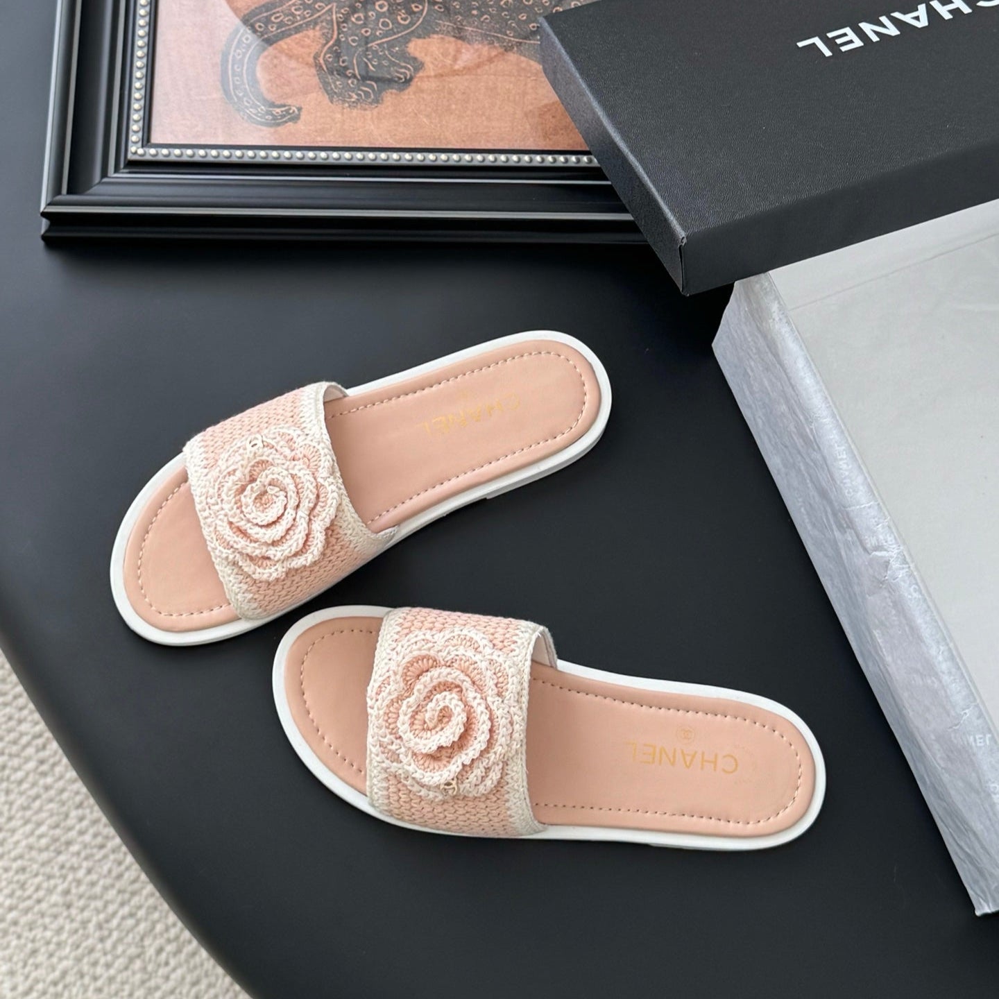 zCHANE.L 25 Flower Slippers Pink Knitted 305304