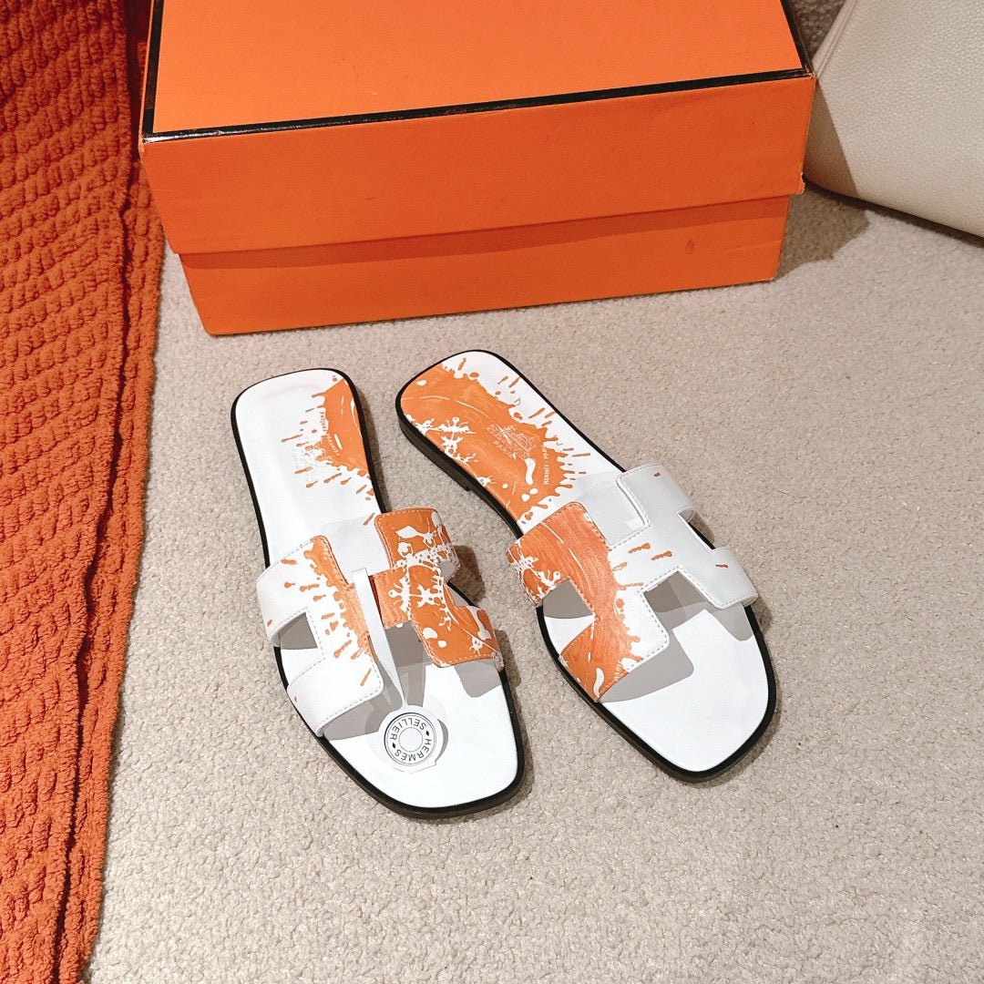 zHERME.S 3D Oran Sandals White Orange Calfskin 243964