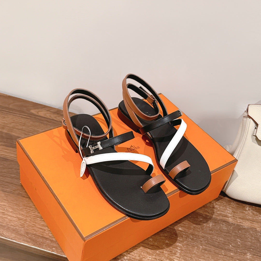 zHERME.S Harmonie Sandal Black Mix White Mix Light Brown Swift Calfskin 256884
