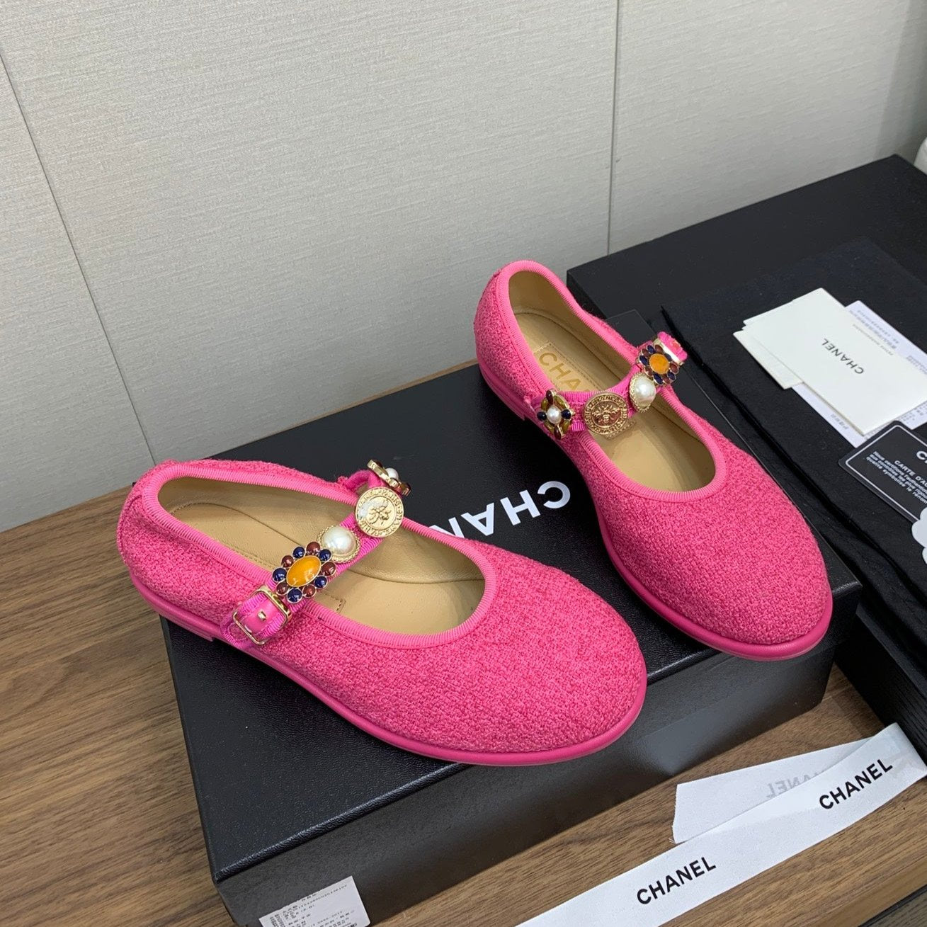 zCHANE.L Cc Mary Janes Dark Pink Wool Tweed And Fabric